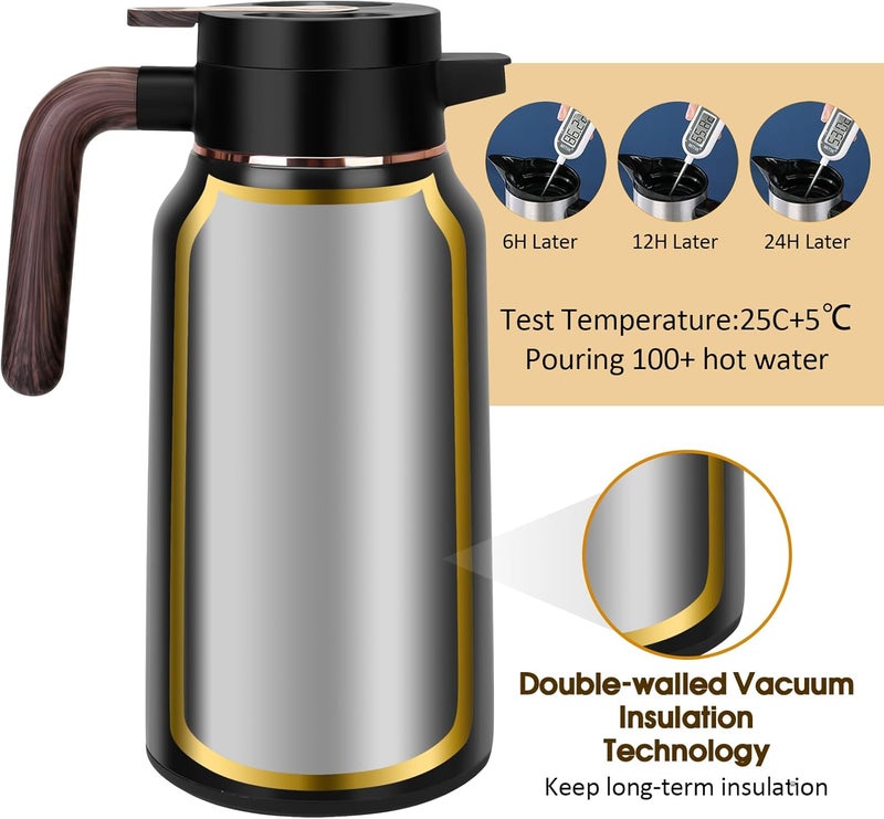 GearRoot 68oz Thermal Coffee Carafe, Stainless Steel Carafes for Hot Liquids 24 Hours, Insulated Coffee Carafes For Keeping Hot Coffee, Hot Water, Tea, Hot Beverage (2 Pack Black) - Image 4